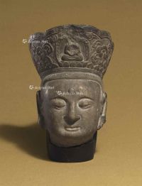 16TH CENTURY A GREY STONE HEAD OF GUANYIN