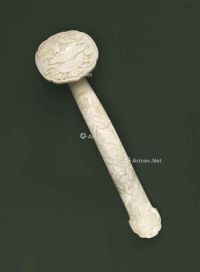 19TH CENTURY A WHITE JADE‘QUAIL AND MILLET’ RUYI SCEPTRE