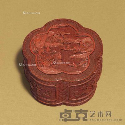 QIANLONG PERIOD（1736-1795） A FINELY CARVED CINNABAR LACQUER LOBED BOX AND COVER 宽18cm
