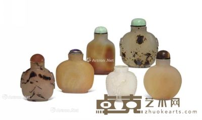 清19及20世纪 翠玉，硬石及料鼻烟壶 （一组六件） 高5.7cm