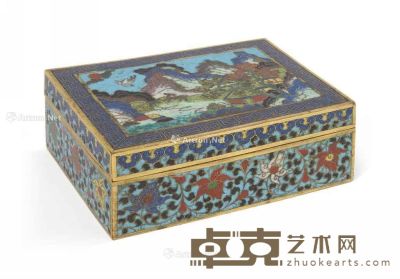清19世纪初 掐丝珐琅山水图长方盖盒 宽15cm