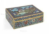 清19世纪初 掐丝珐琅山水图长方盖盒
