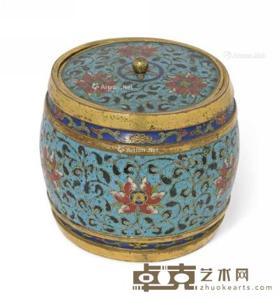 清18世纪 掐丝珐琅缠枝莲纹鼓形盖盒 高10.8cm