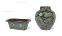 19世纪 掐丝珐琅花盘及罐 （一组两件）