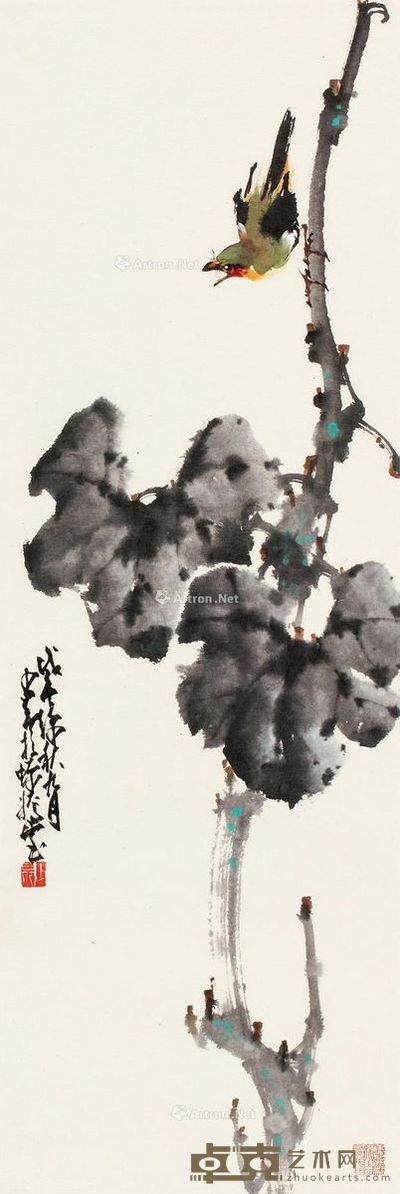 赵少昂 花鸟 93×31cm