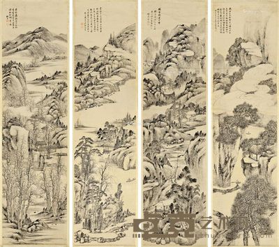 戴熙 山水画 235×61cm×4