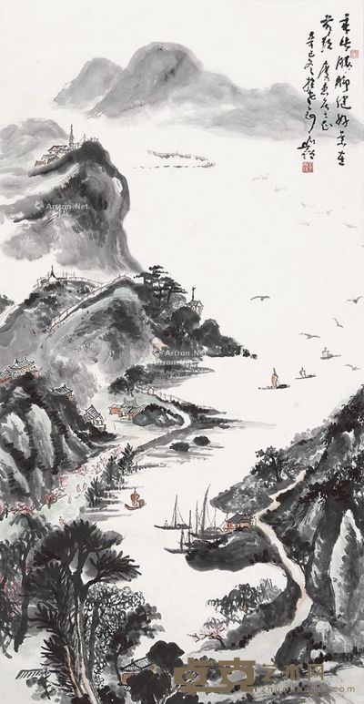 圆霖法师 山水 135×68cm