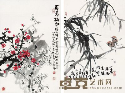 吴桐森 曾贤谋 花鸟 70×45cm×2