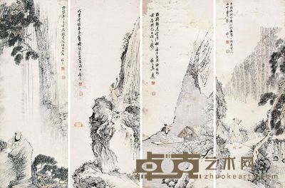 吴适 山水人物 84×31cm×4