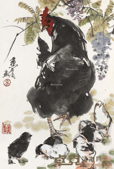 黄胄 花阴群鸡图 55.2×37.7cm