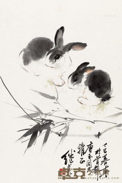 刘继卣 双兔 69.5×46cm