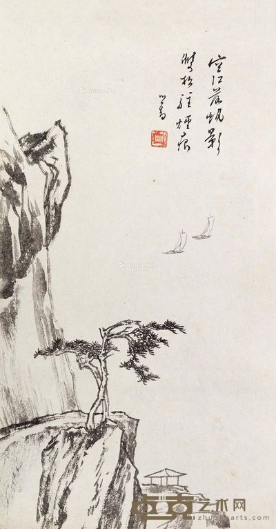 溥儒 空江帆影 58×30cm