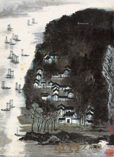 李可染 太湖帆影 63.5×46.5cm