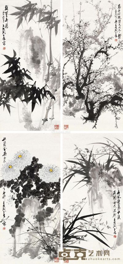 王兰若 梅兰菊竹 83.5×38cm×4