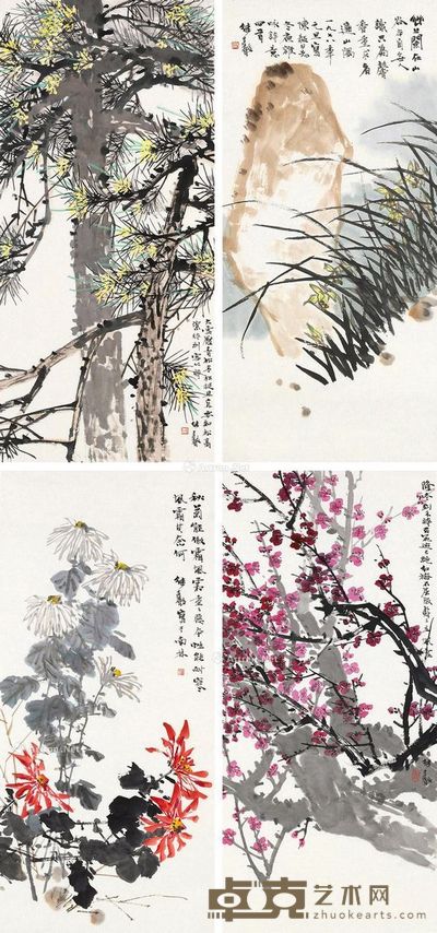 张继馨 梅兰竹菊 83×38cm×4