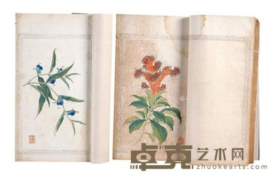 《文美斋百花笺谱》宣统木板套色 线装二册 29×18cm