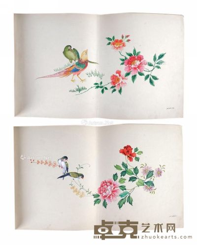 手绘花鸟图册 一册 五十年代手绘本 57×32cm
