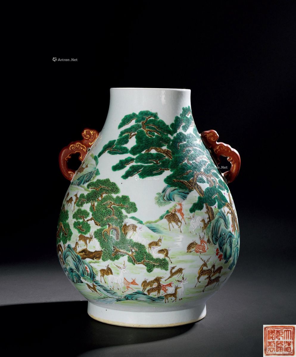 中国粉彩九桃図天球瓶大清光緒年製1875年〜1908年-