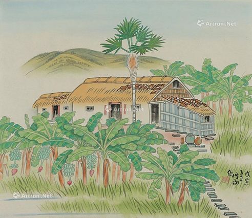 郭雪湖 1938年作 蕉农家居 胶彩 绢本
