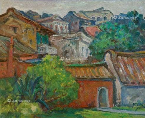洪瑞麟 淡水古厝 油彩 画布 1973