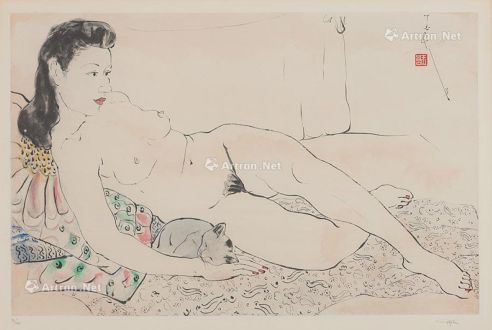 潘玉良 裸女与猫的午寐 石版画(84/123) 1943