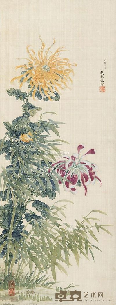 赵淑媛 竹菊图 85×32cm