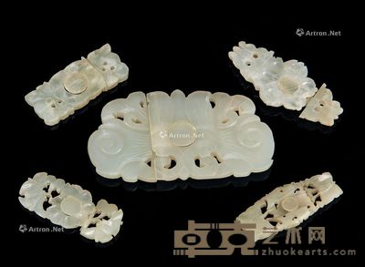 晚清/民国 白玉雕花纽扣 （五件一组） 长6.5-3.7cm