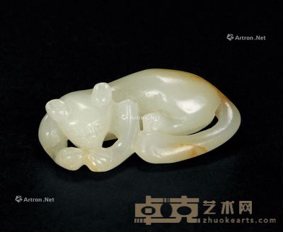 清 白玉带皮雕狸珮 4.2×2.4×1.4cm