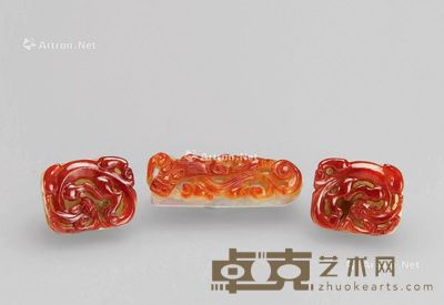 清 红翡翠带扣 (三件一组) 3.2×2.5×1.1cm-5.8×1.8×1.8cm