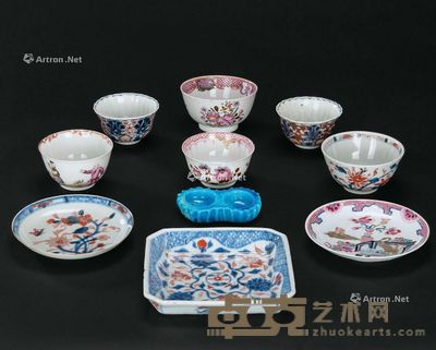 清 粉彩瓷器碟,粉彩斗彩 (十件一组) 直径7-13cm