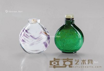 20世纪早期 料器鼻烟壶 (两件一组) 高6-6.5cm
