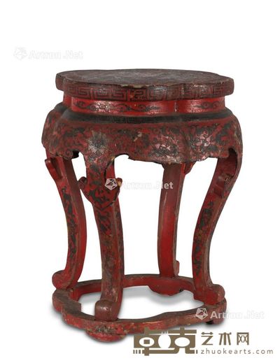 晚清 葵形漆凳 高48cm