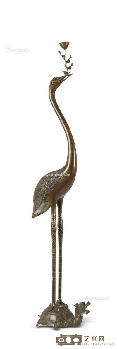 清 铜鹤烛台 高86cm