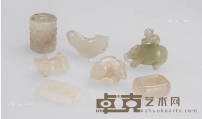 清 白玉雕兽物小件 (七件一组) 3.2×2.5×1.1cm-5.8×1.8×1.8cm