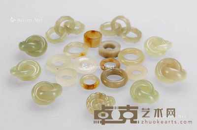 晚清/民国 白玉雕三环双环单环 （二十件一组） Circle 直径1.5-2.1cm