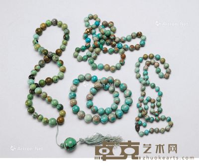 清 绿松石珠链4条带一个18K金圆珠扣 （四条） 直径0.8-2.2cm