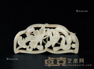 清 白玉雕龙花卉胸针 6.0×2.7×0.6cm