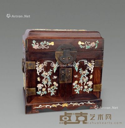 清 紫檀百宝嵌花卉纹官皮箱 32×22.5×32.5cm