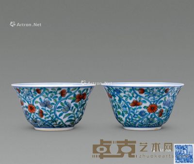 清 斗彩花卉杯 (一对) 直径7cm