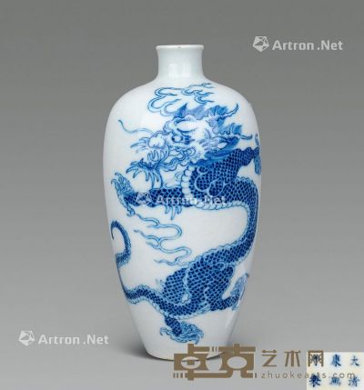 清 青花龙纹瓶 高23cm