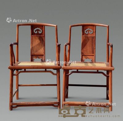 清 红木官帽椅 （一对） 55×43×96cm