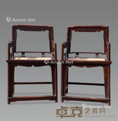 清 红木玫瑰椅 （一对） 58×45×92cm