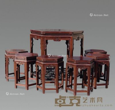 清 红木六角桌 （一套） 76×76×82cm
