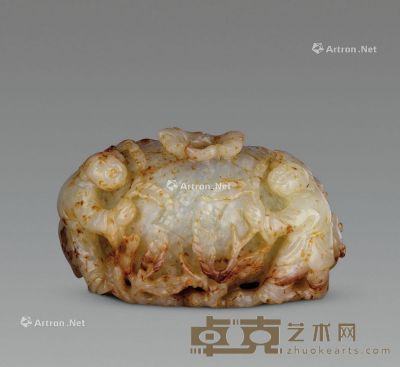 清 白玉雕榴开百子水盂 长7.5cm