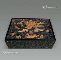 清 紫檀嵌黄杨木雕龙长方盒