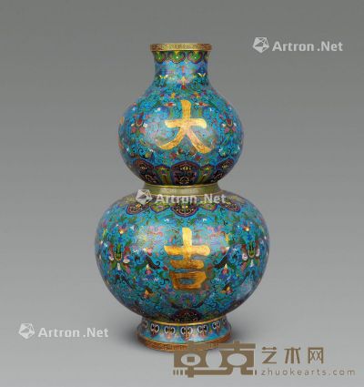 清 铜胎掐丝珐琅大吉葫芦瓶 高42cm