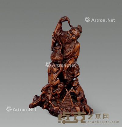 清 黄杨木雕渔翁得利摆件 高23.5cm