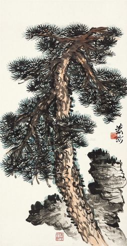 萧逊 松石图