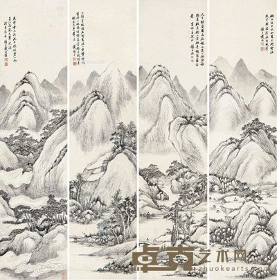 戴熙 仿古山水 110×26cm×4