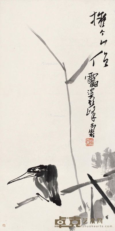 潘天寿 拟个山僧墨鸟 67×34cm